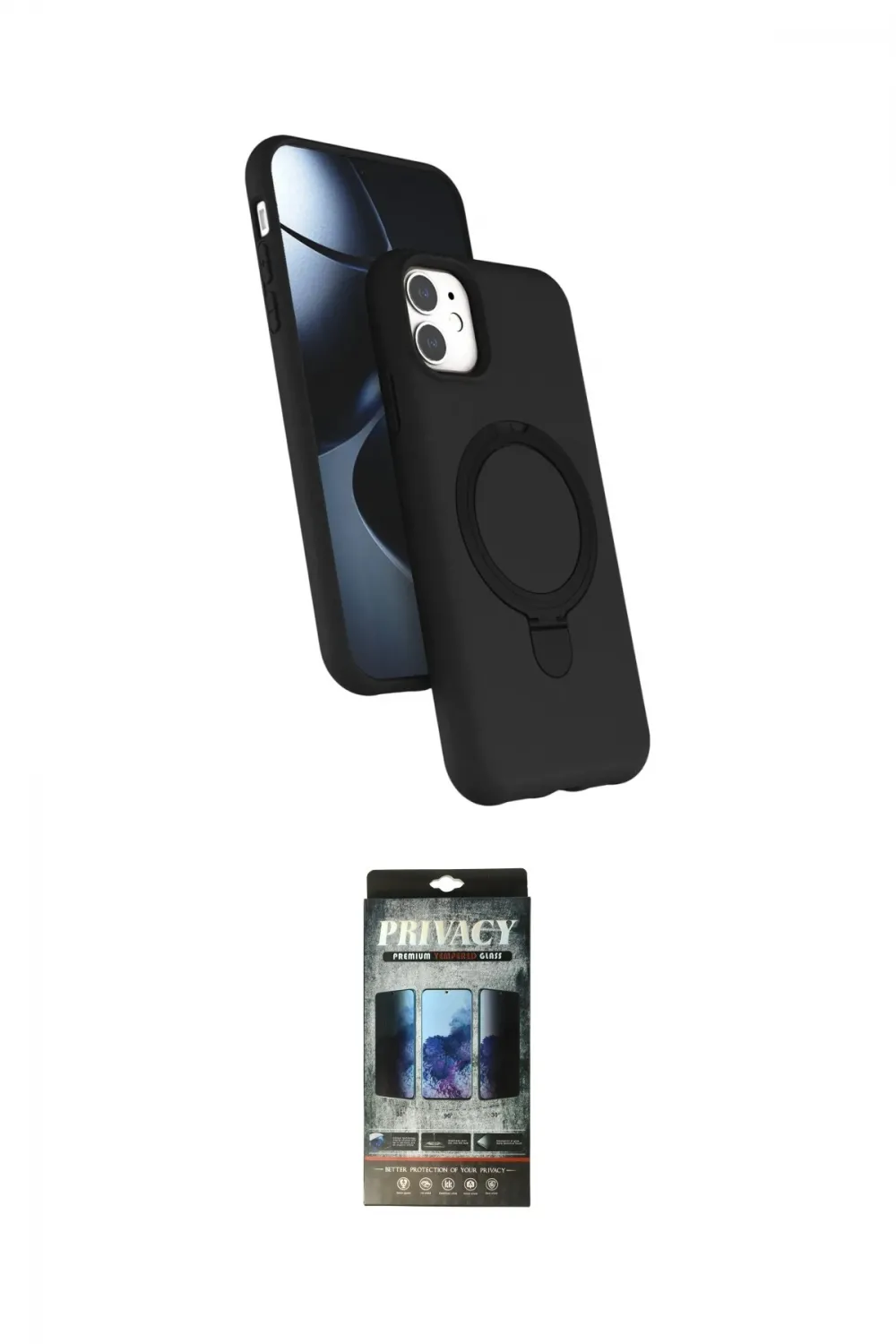 ieg™ iPhone 11 Kılıf İz Işık Koleksiyonu - Siyah 34D Hayalet Izgaralı Cam