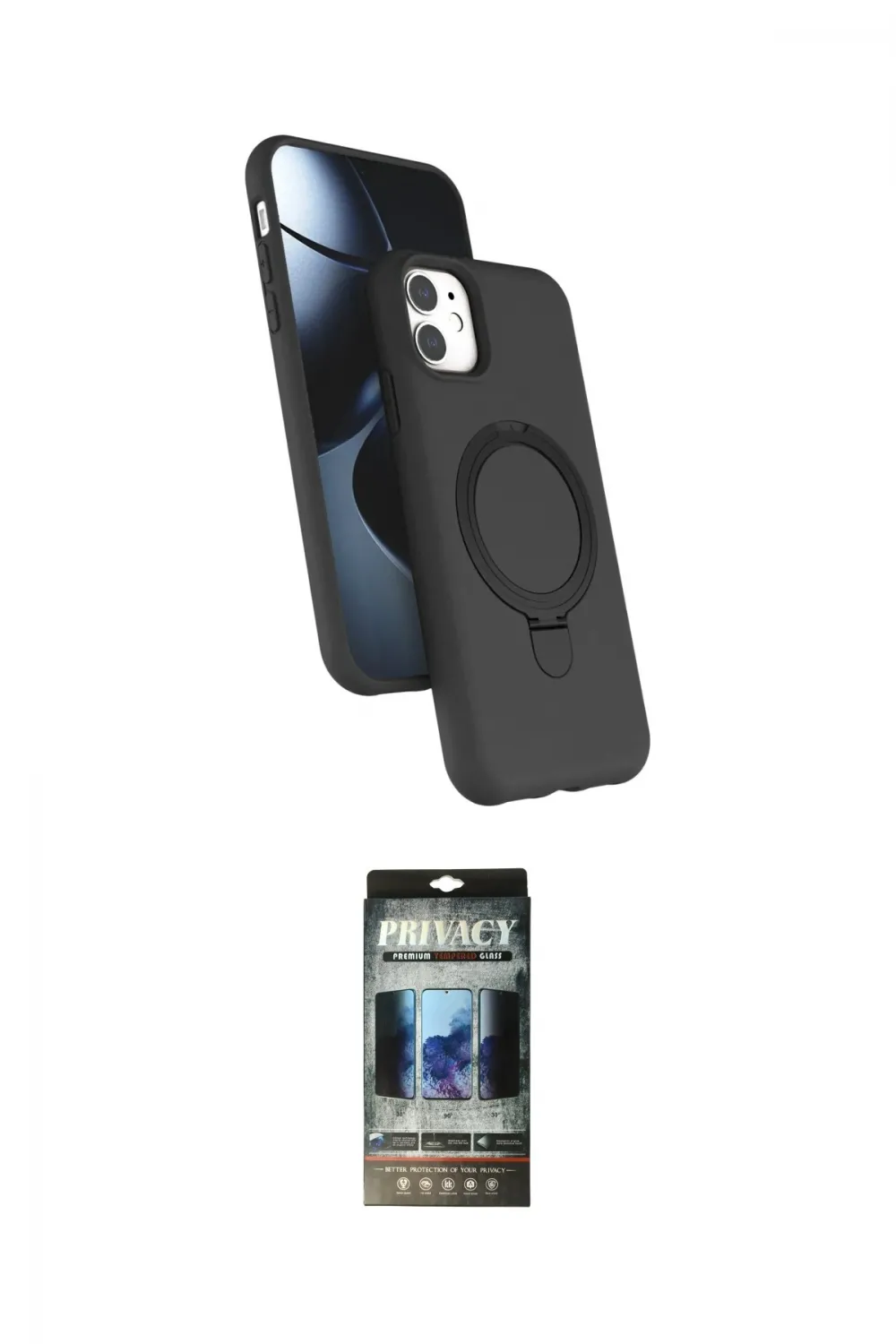 ieg™ iPhone 11 Kılıf İz Işık Koleksiyonu - Siyah 34D Hayalet Izgaralı Cam