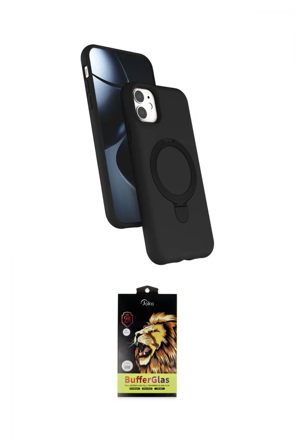 ieg™ iPhone 11 Kılıf İz Işık Koleksiyonu - Siyah Buffer Cam Ekran Koruyucu