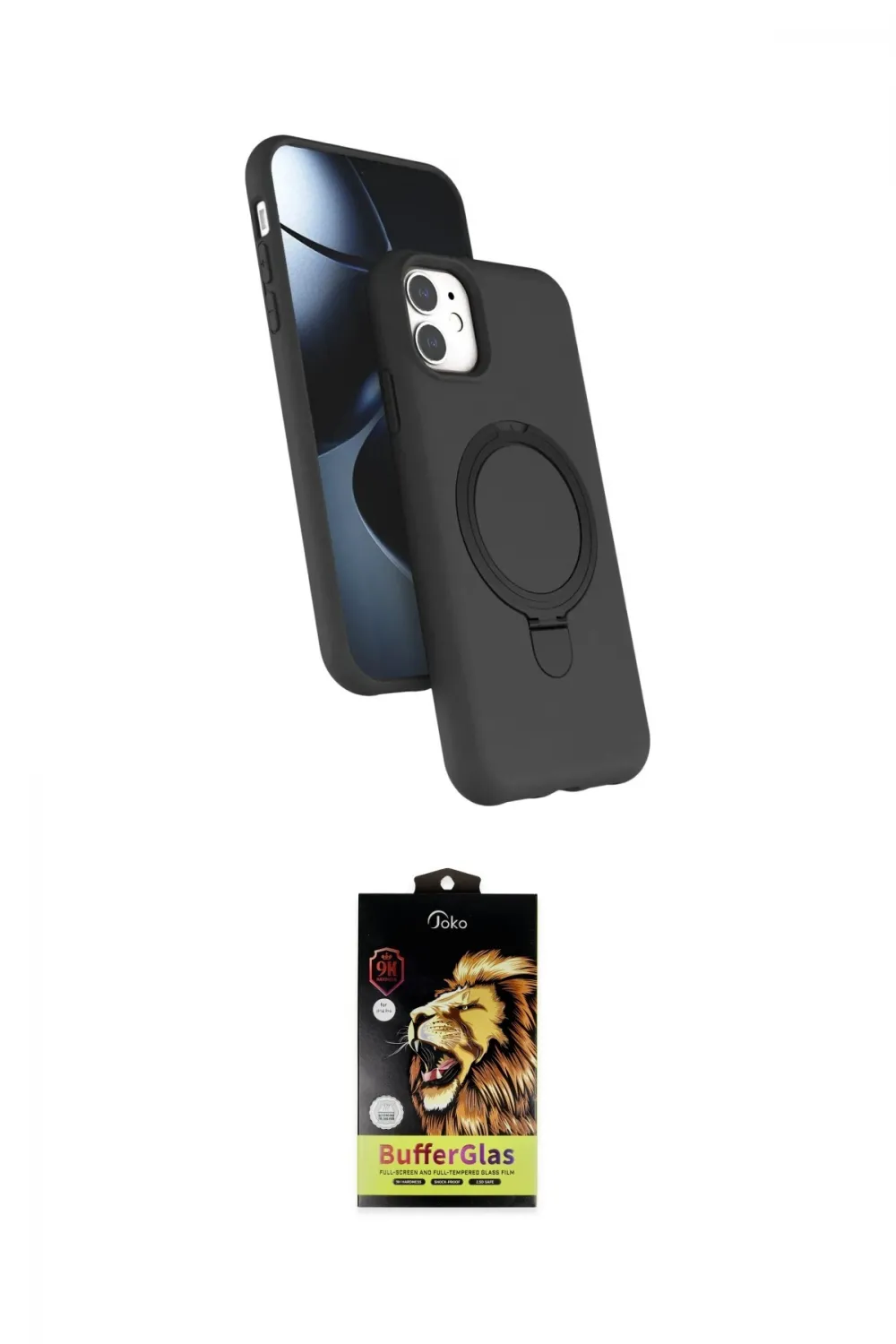 ieg™ iPhone 11 Kılıf İz Işık Koleksiyonu - Siyah Buffer Cam Ekran Koruyucu