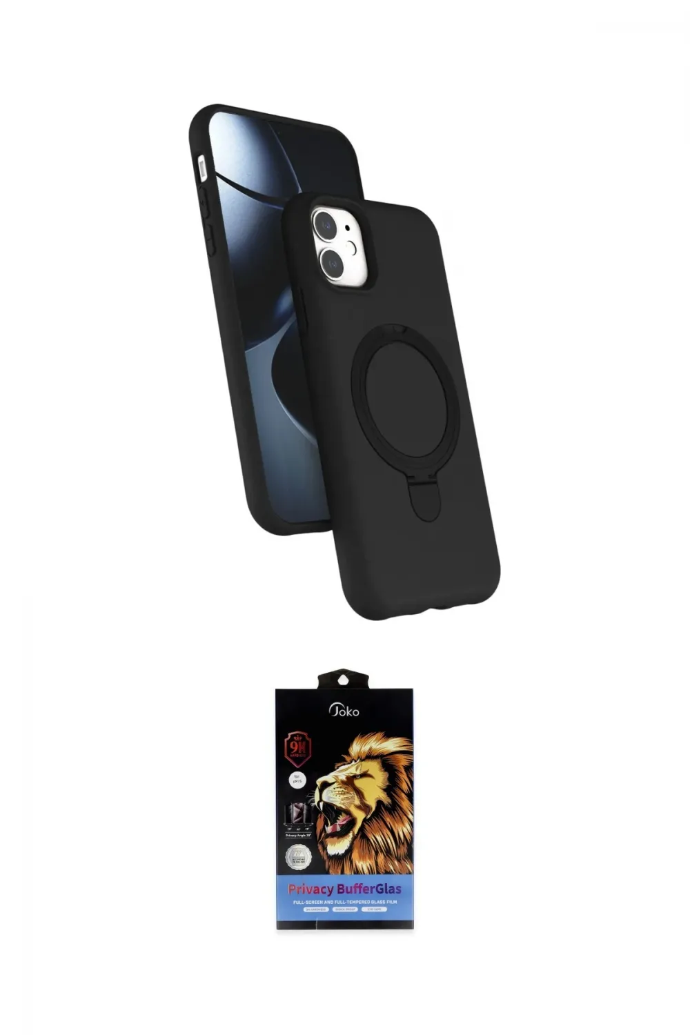 ieg™ iPhone 11 Kılıf İz Işık Koleksiyonu - Siyah Buffer Hayalet Cam Ekran Koruyucu