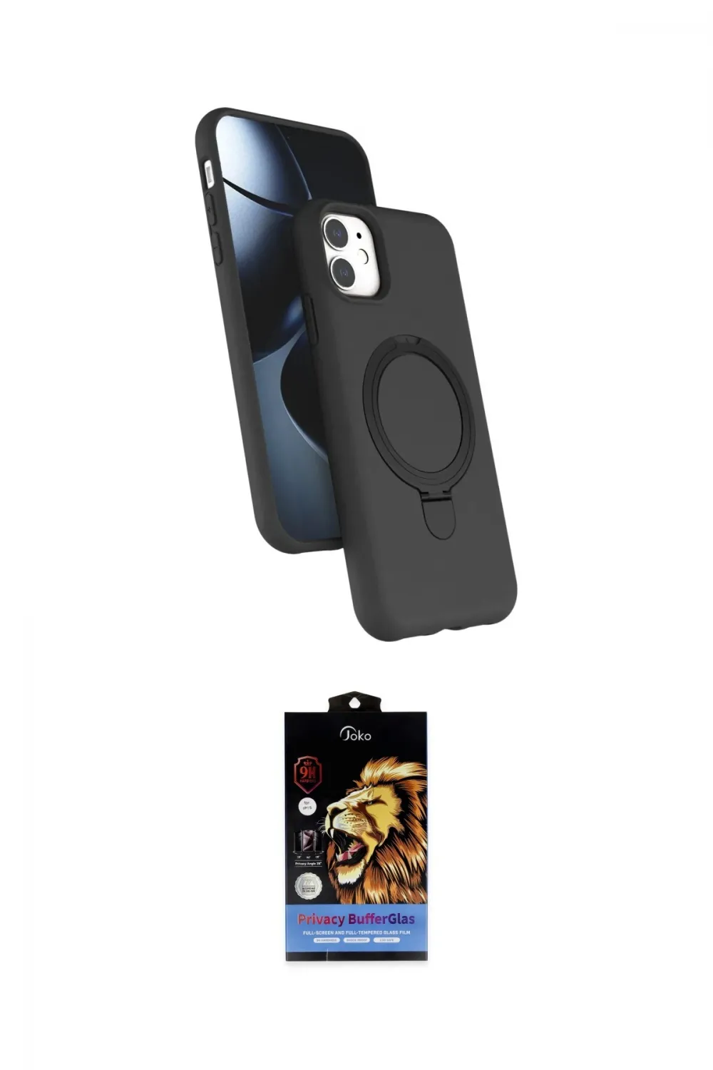 ieg™ iPhone 11 Kılıf İz Işık Koleksiyonu - Siyah Buffer Hayalet Cam Ekran Koruyucu
