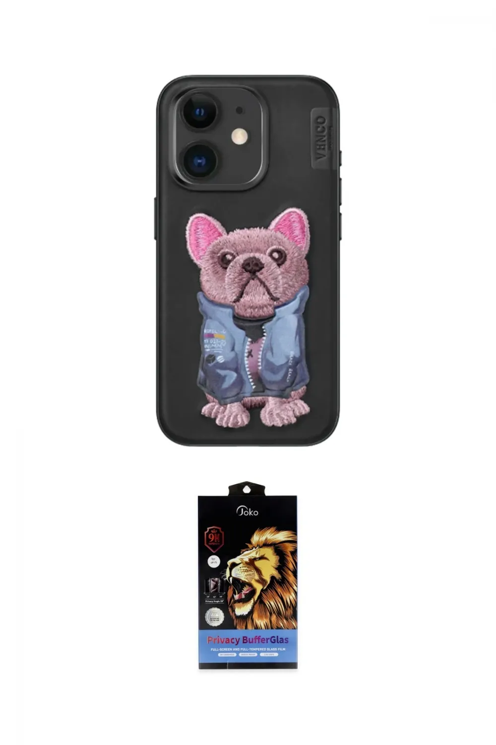 ieg™ iPhone 11 Kılıf İz Minimal Koleksiyonu - Siyah Buffer Hayalet Cam Ekran Koruyucu