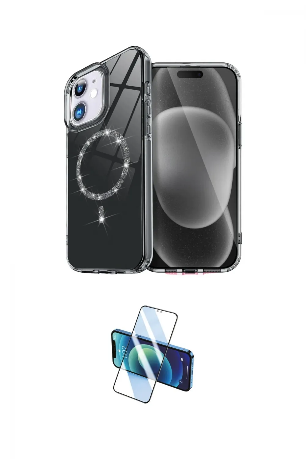ieg™ iPhone 11 Kılıf Kıvılcım Form Prime - Siyah 3D Antistatik Cam Ekran Koruyucu