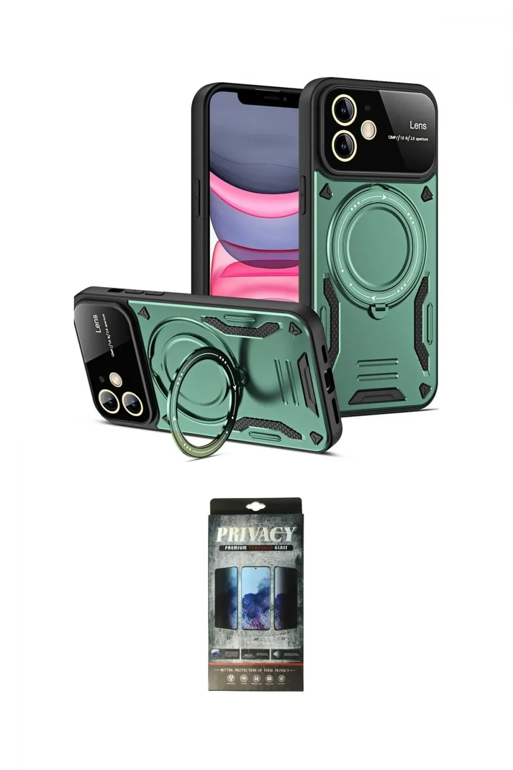 ieg™ iPhone 11 Kılıf Kıvılcım Modern Serisi - Siyah 34D Hayalet Izgaralı Cam
