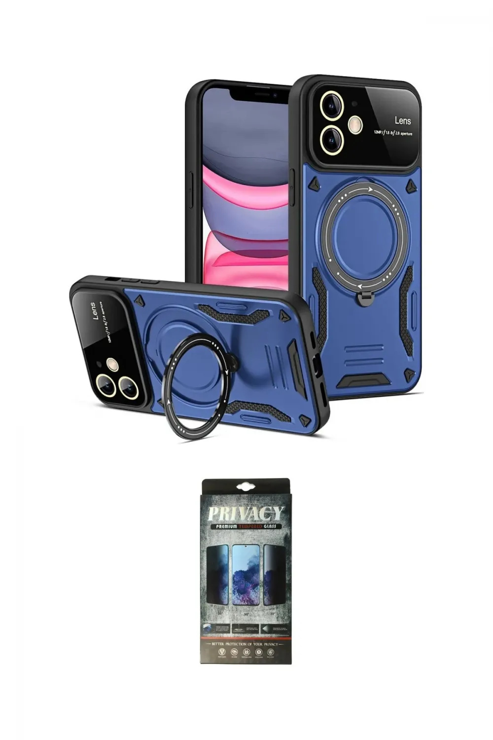 ieg™ iPhone 11 Kılıf Kıvılcım Modern Serisi - Siyah 34D Hayalet Izgaralı Cam