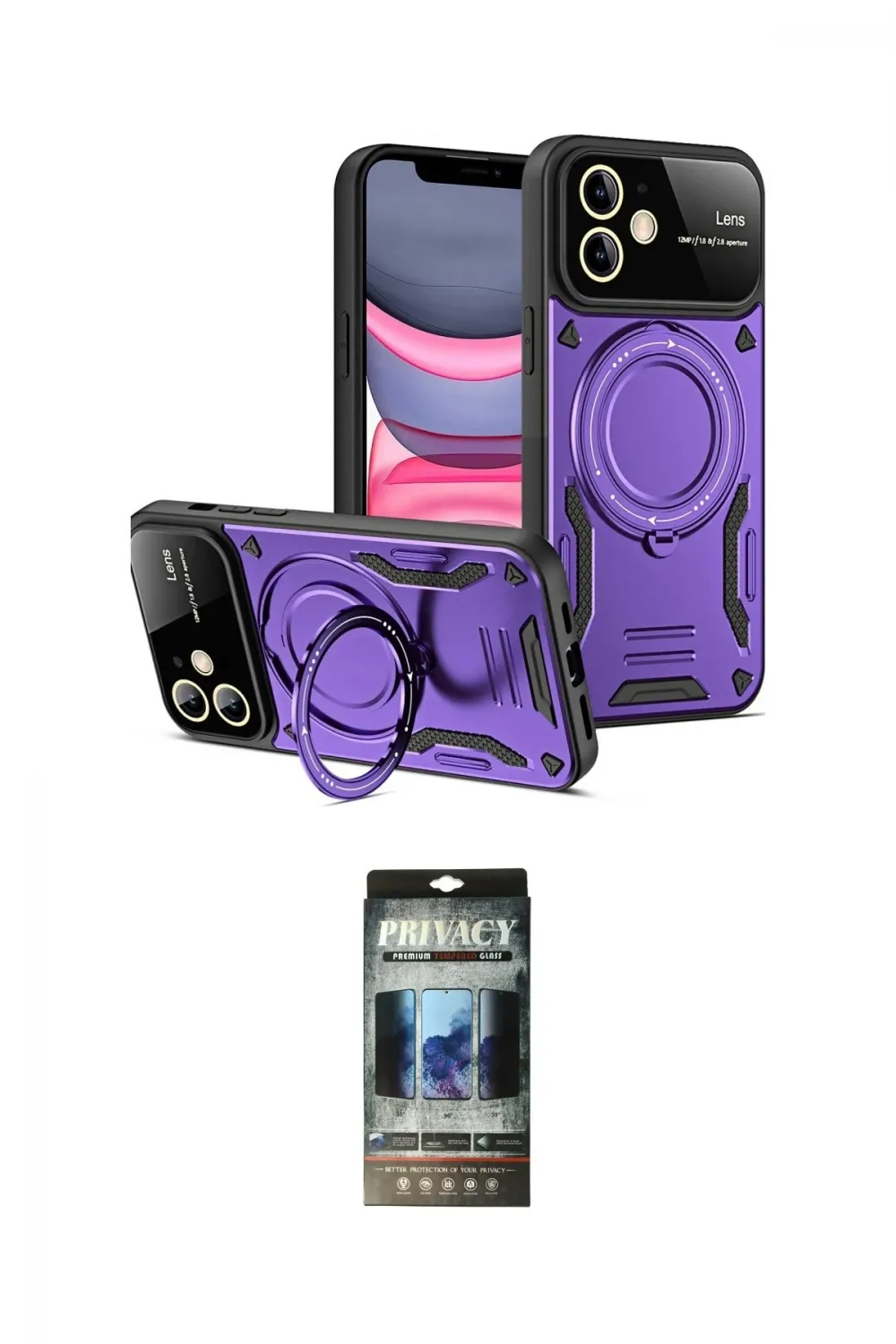 ieg™ iPhone 11 Kılıf Kıvılcım Modern Serisi - Siyah 34D Hayalet Izgaralı Cam