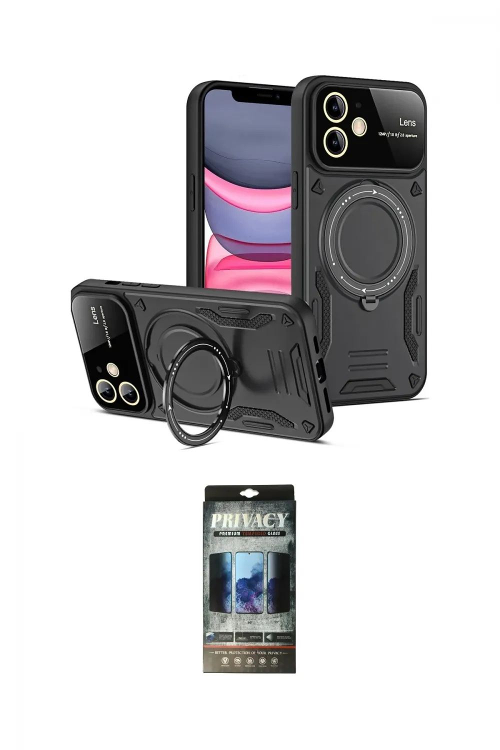 ieg™ iPhone 11 Kılıf Kıvılcım Modern Serisi - Siyah 34D Hayalet Izgaralı Cam