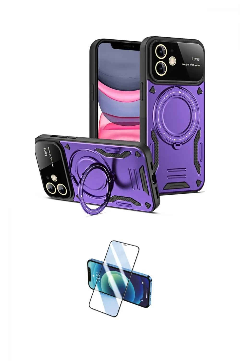 ieg™ iPhone 11 Kılıf Kıvılcım Modern Serisi - Siyah 3D Antistatik Cam Ekran Koruyucu