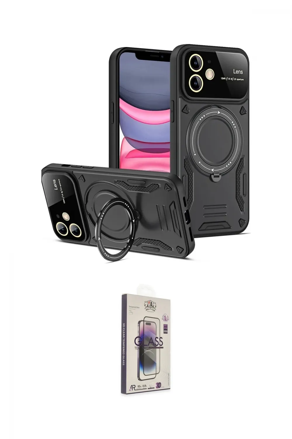 ieg™ iPhone 11 Kılıf Kıvılcım Modern Serisi - Siyah Bilvis 3D Cam Ekran Koruyucu