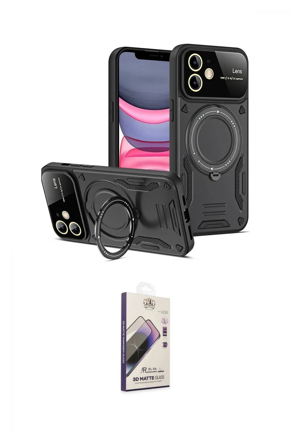 ieg™ iPhone 11 Kılıf Kıvılcım Modern Serisi - Siyah Bilvis 3D Mat Cam Ekran Koruyucu