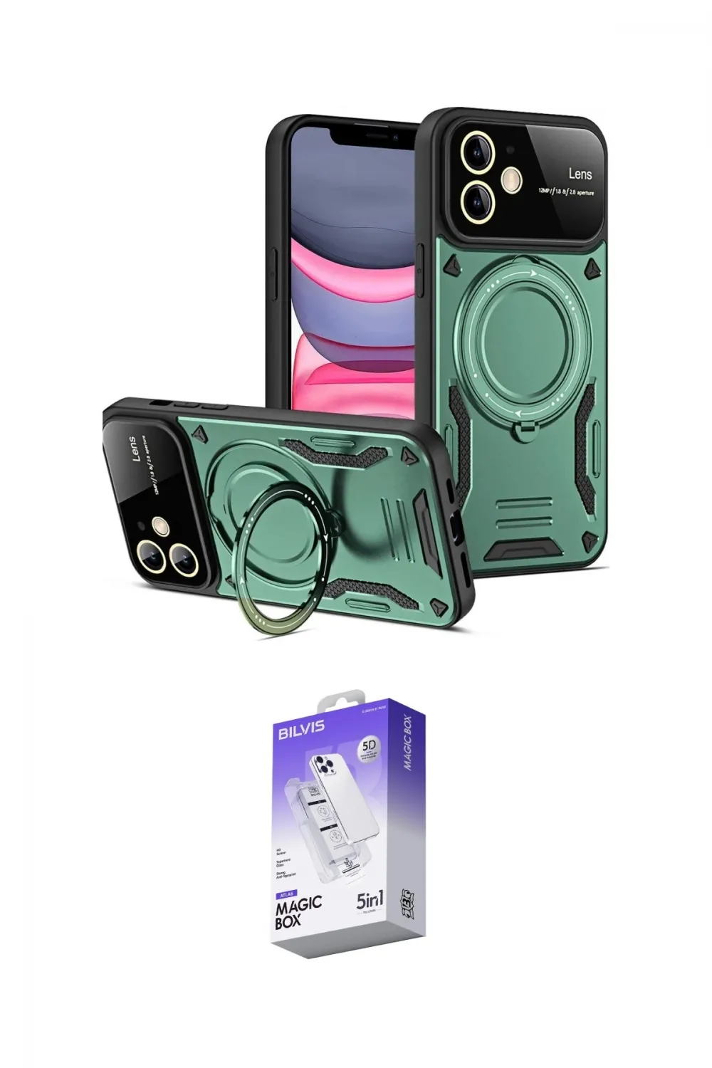 ieg™ iPhone 11 Kılıf Kıvılcım Modern Serisi - Siyah Bilvis 5in1 3D Magic Cam Ekran Koruyucu