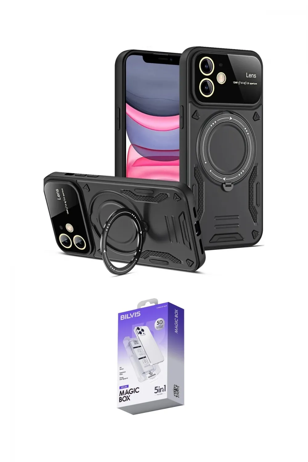 ieg™ iPhone 11 Kılıf Kıvılcım Modern Serisi - Siyah Bilvis 5in1 3D Magic Cam Ekran Koruyucu