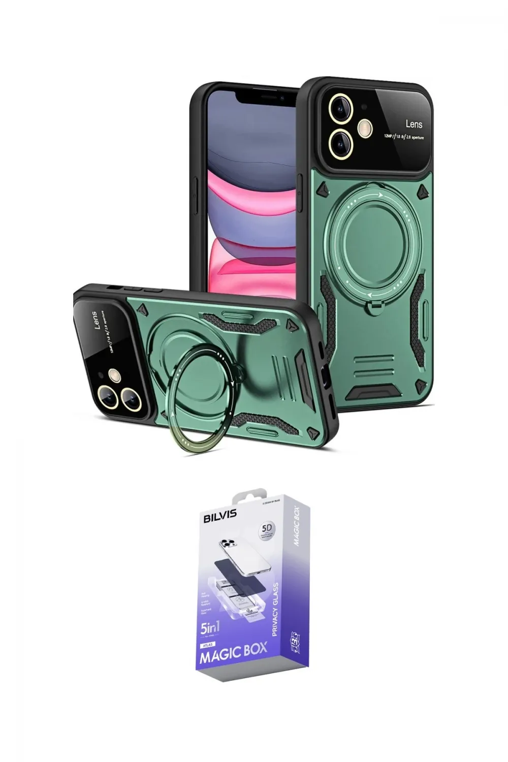 ieg™ iPhone 11 Kılıf Kıvılcım Modern Serisi - Siyah Bilvis 5in1 5D Magic Hayalet Cam Ekran Koruyucu
