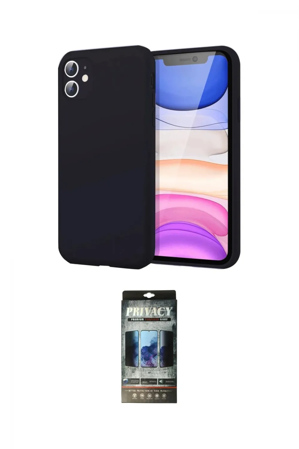 ieg™ iPhone 11 Kılıf Kozmos Yansıma Özel Seri - Siyah 34D Hayalet Izgaralı Cam