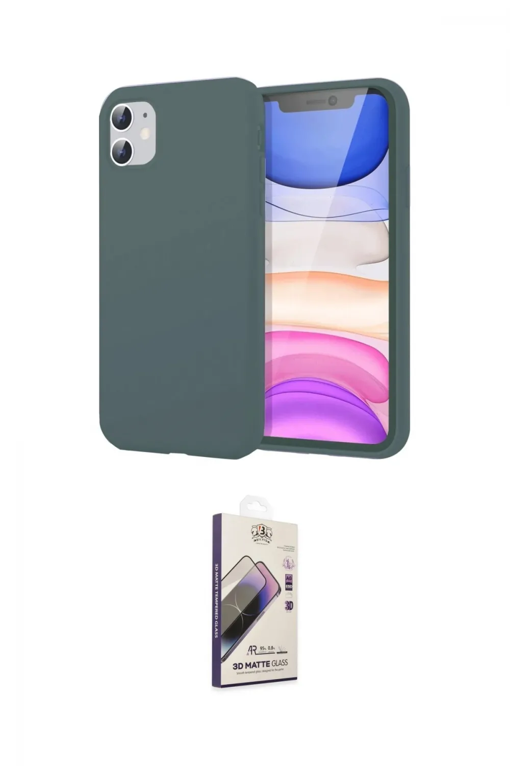 ieg™ iPhone 11 Kılıf Kozmos Yansıma Özel Seri - Siyah Bilvis 3D Mat Cam Ekran Koruyucu