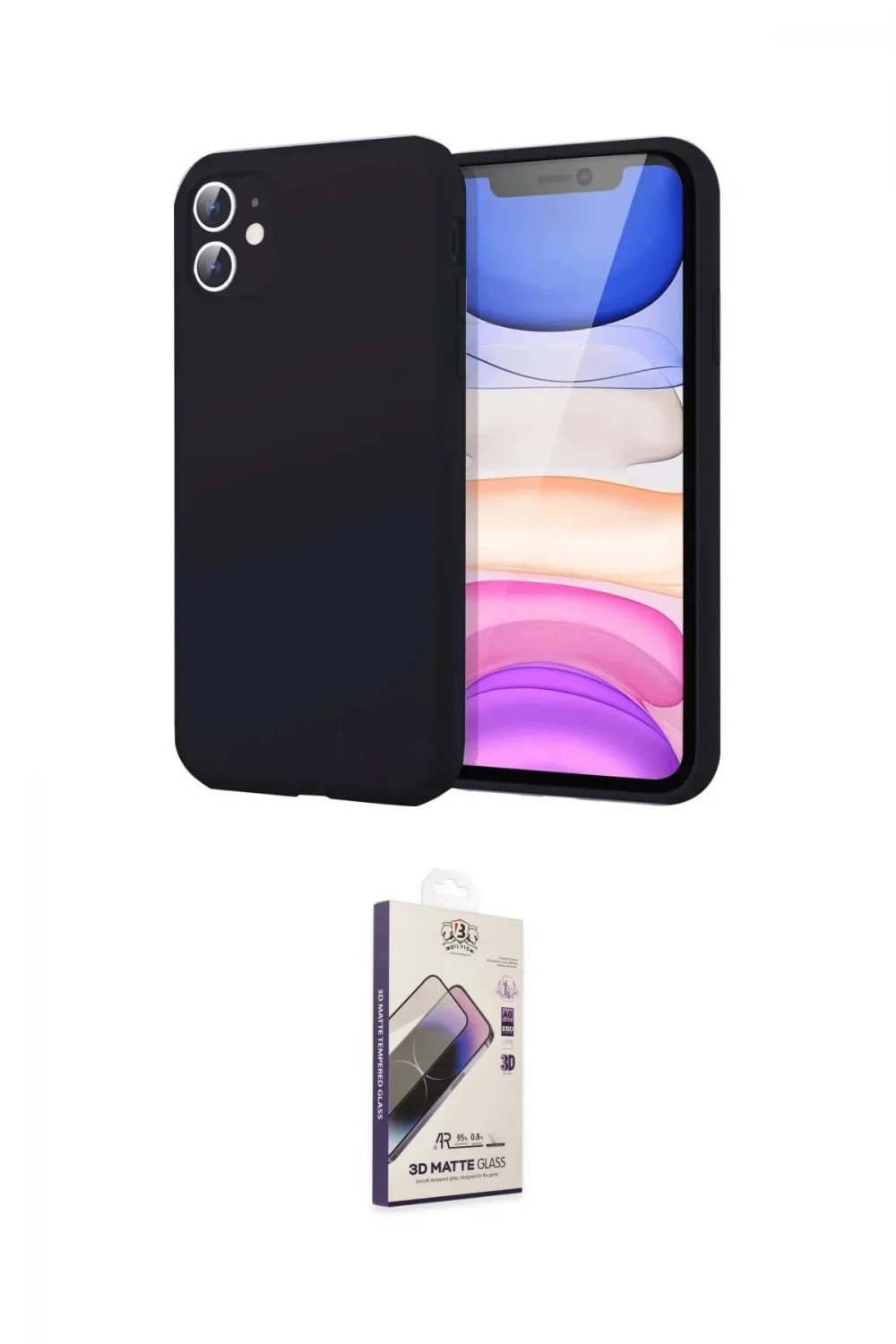 ieg™ iPhone 11 Kılıf Kozmos Yansıma Özel Seri - Siyah Bilvis 3D Mat Cam Ekran Koruyucu