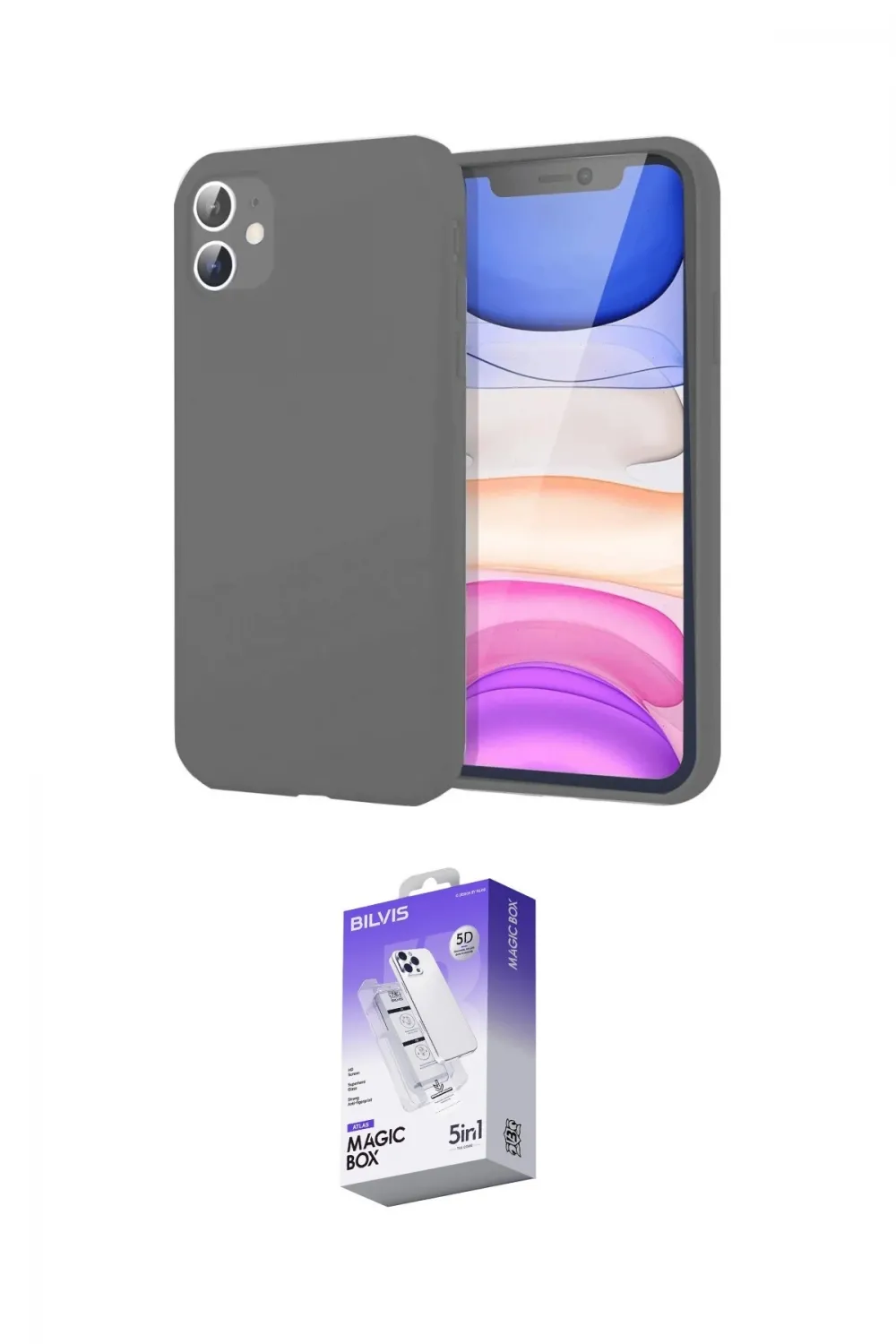 ieg™ iPhone 11 Kılıf Kozmos Yansıma Özel Seri - Siyah Bilvis 5in1 3D Magic Cam Ekran Koruyucu