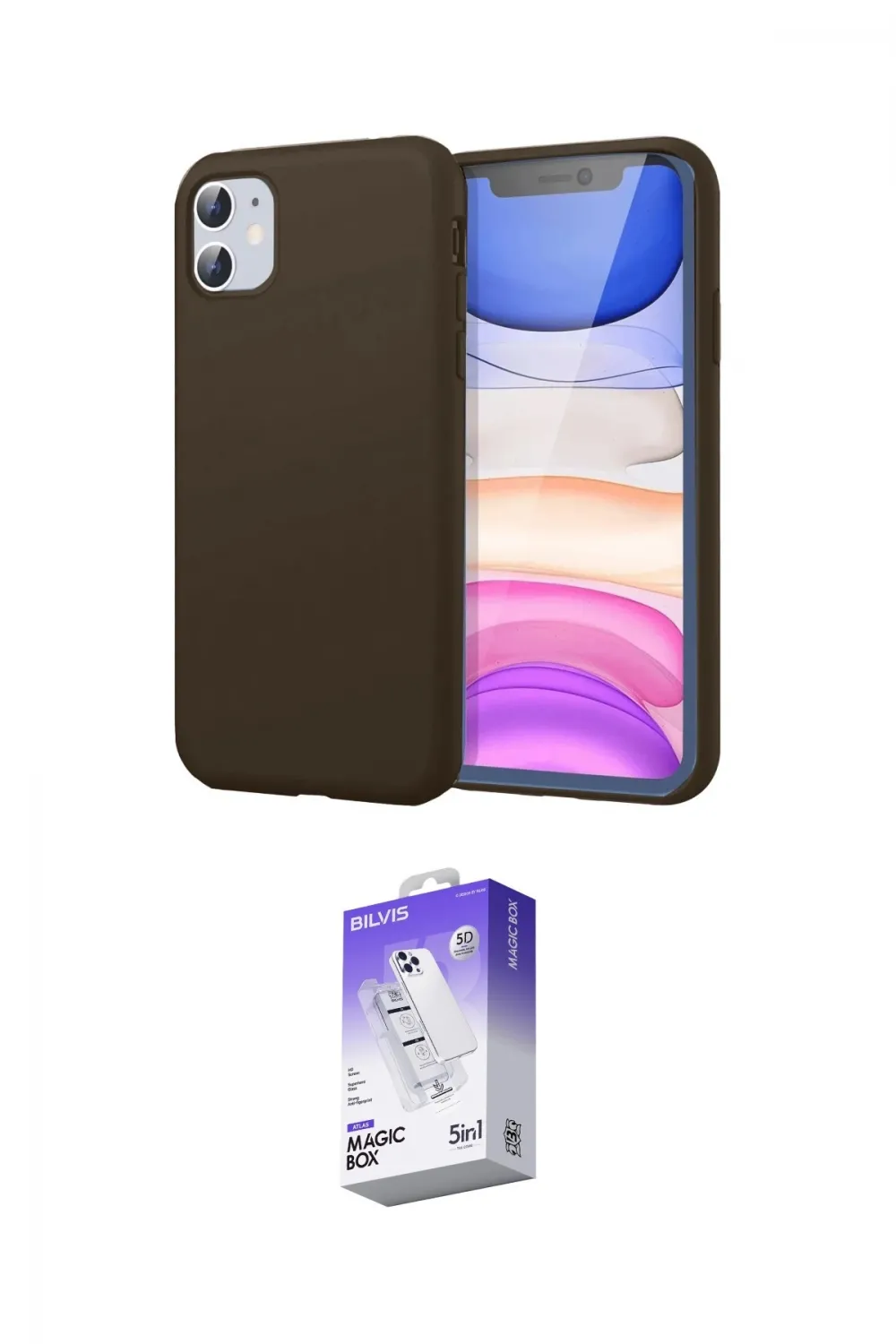 ieg™ iPhone 11 Kılıf Kozmos Yansıma Özel Seri - Siyah Bilvis 5in1 3D Magic Cam Ekran Koruyucu