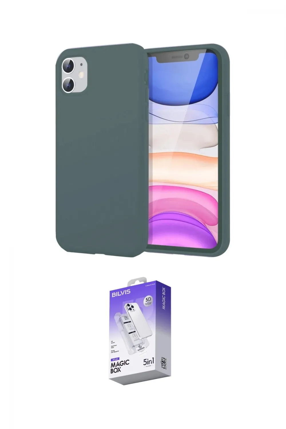 ieg™ iPhone 11 Kılıf Kozmos Yansıma Özel Seri - Siyah Bilvis 5in1 3D Magic Cam Ekran Koruyucu
