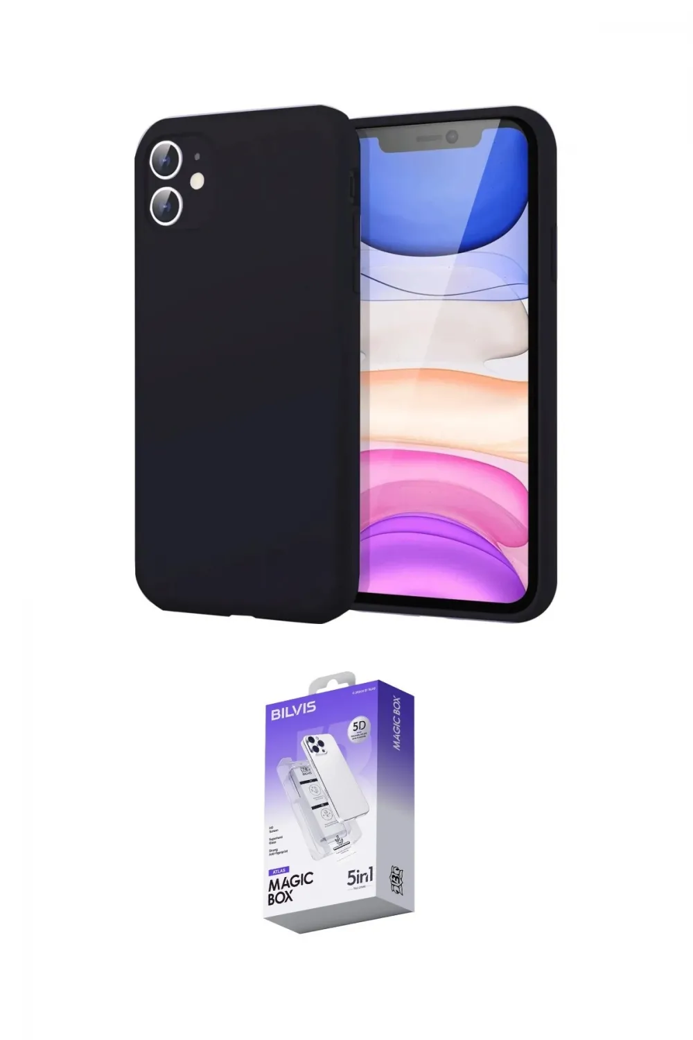 ieg™ iPhone 11 Kılıf Kozmos Yansıma Özel Seri - Siyah Bilvis 5in1 3D Magic Cam Ekran Koruyucu