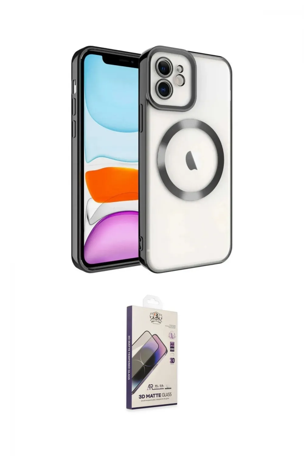 ieg™ iPhone 11 Kılıf Nova Işık Özel Seri - Siyah Bilvis 3D Mat Cam Ekran Koruyucu