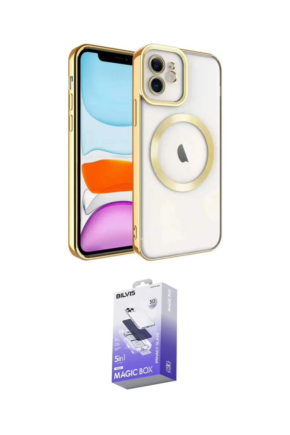 ieg™ iPhone 11 Kılıf Nova Işık Özel Seri - Siyah Bilvis 5in1 5D Magic Hayalet Cam Ekran Koruyucu
