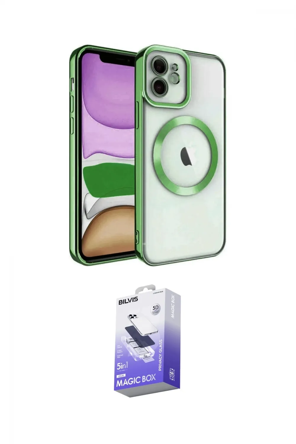 ieg™ iPhone 11 Kılıf Nova Işık Özel Seri - Siyah Bilvis 5in1 5D Magic Hayalet Cam Ekran Koruyucu