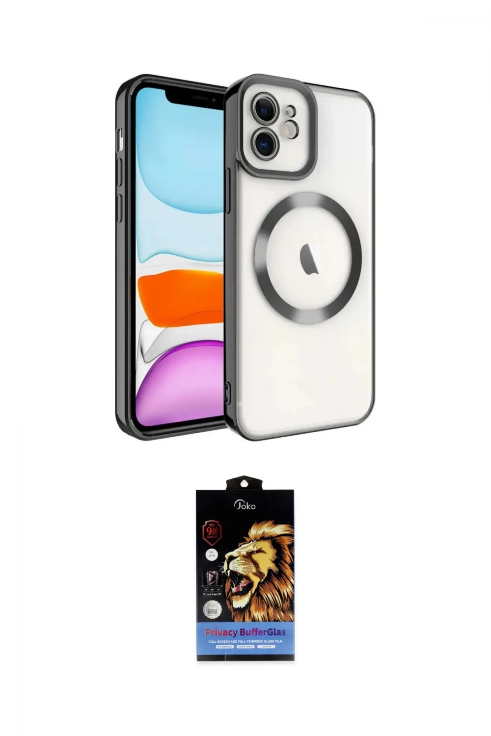 ieg™ iPhone 11 Kılıf Nova Işık Özel Seri - Siyah Buffer Hayalet Cam Ekran Koruyucu