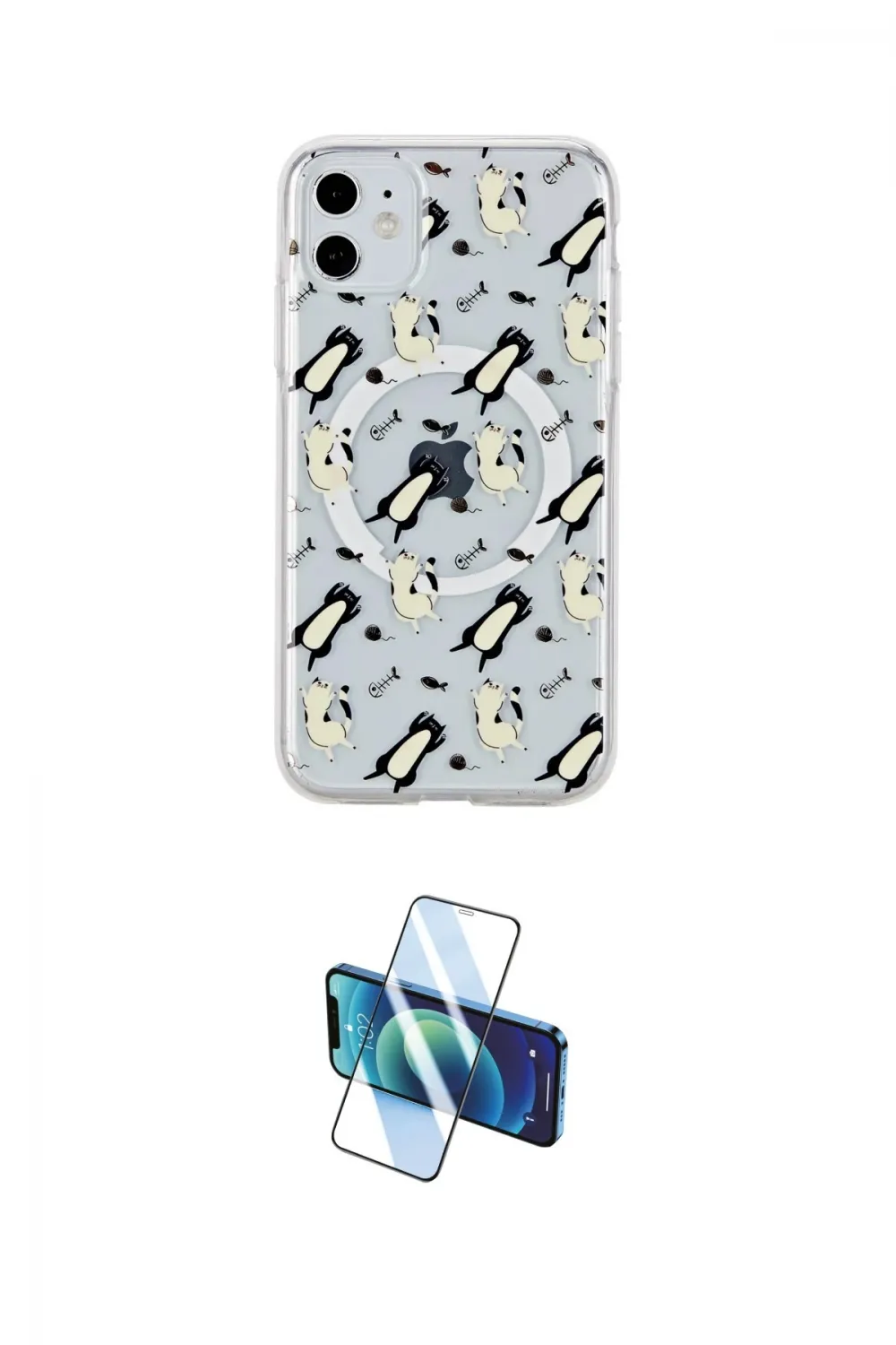 ieg™ iPhone 11 Kılıf Pusula Form - Siyah 3D Antistatik Cam Ekran Koruyucu