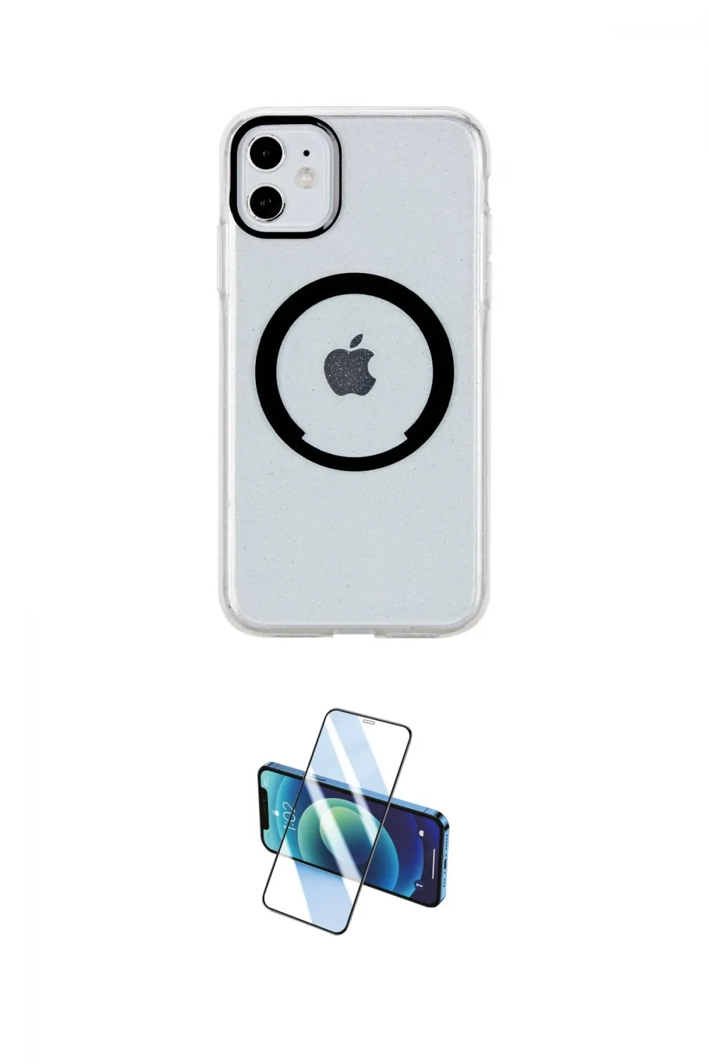 ieg™ iPhone 11 Kılıf Pusula Form - Siyah 3D Antistatik Cam Ekran Koruyucu