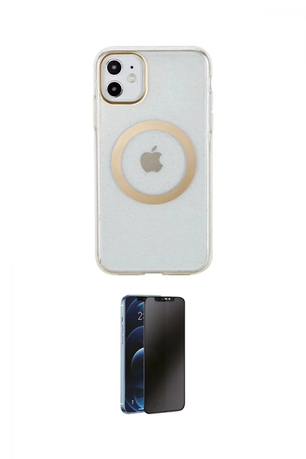 ieg™ iPhone 11 Kılıf Pusula Form - Siyah 3D Antistatik Hayalet Cam Ekran Koruyucu