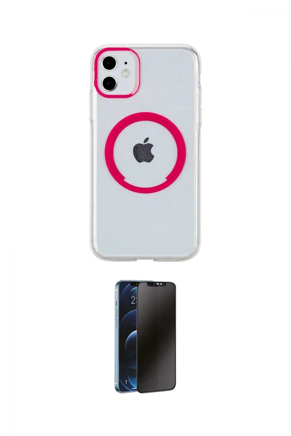 ieg™ iPhone 11 Kılıf Pusula Form - Siyah 3D Antistatik Hayalet Cam Ekran Koruyucu