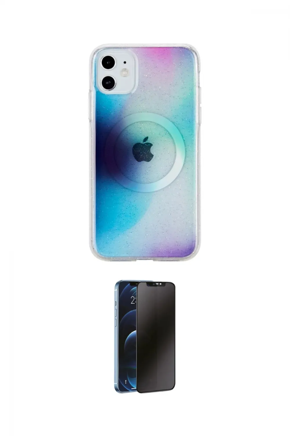 ieg™ iPhone 11 Kılıf Pusula Form - Siyah 3D Antistatik Hayalet Cam Ekran Koruyucu