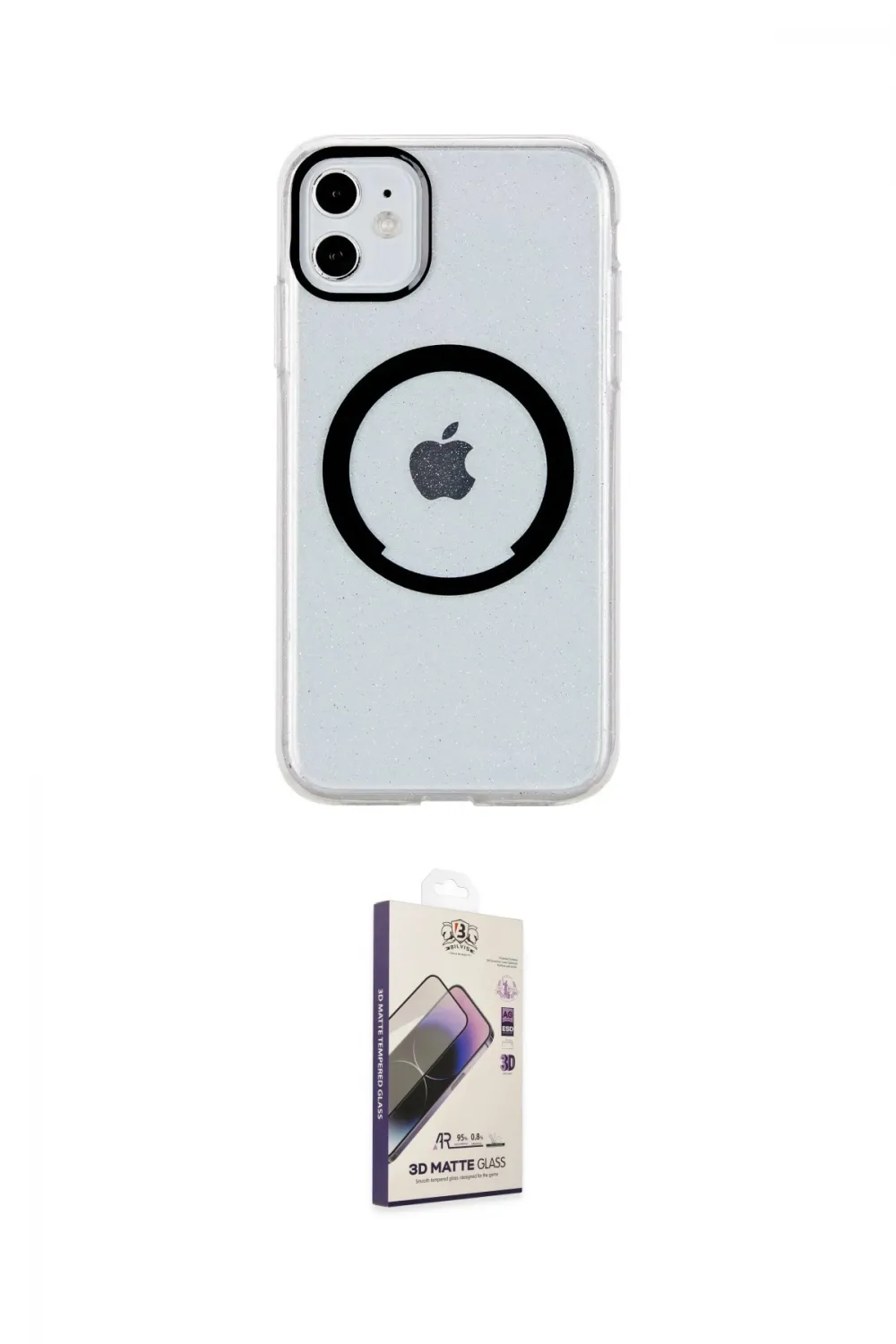 ieg™ iPhone 11 Kılıf Pusula Form - Siyah Bilvis 3D Mat Cam Ekran Koruyucu