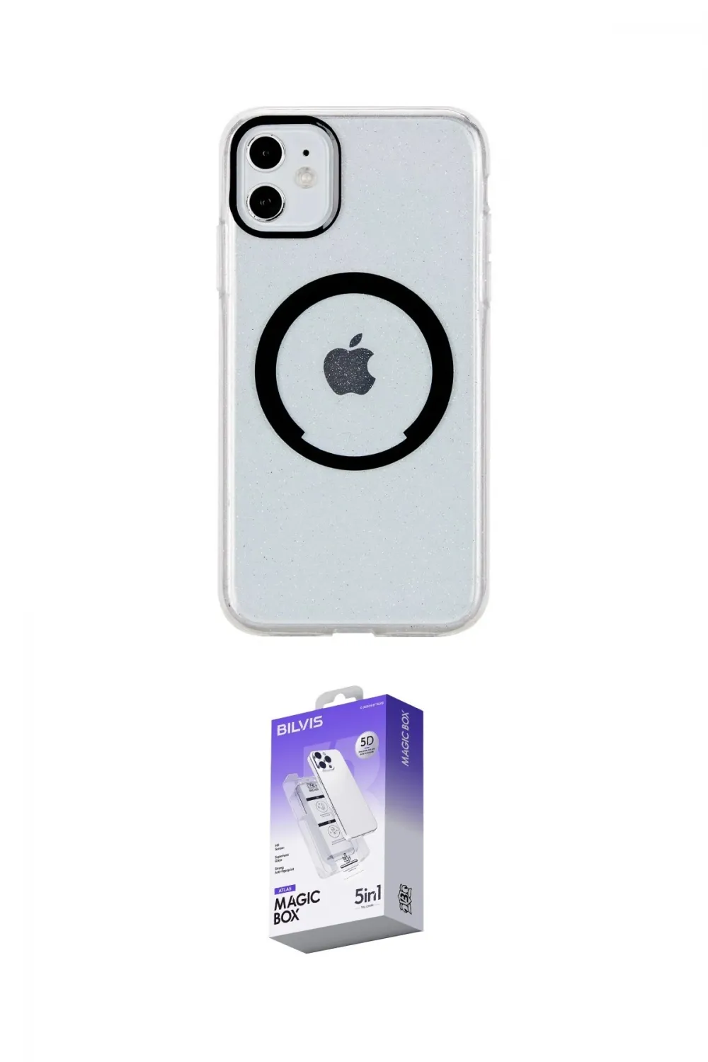 ieg™ iPhone 11 Kılıf Pusula Form - Siyah Bilvis 5in1 3D Magic Cam Ekran Koruyucu