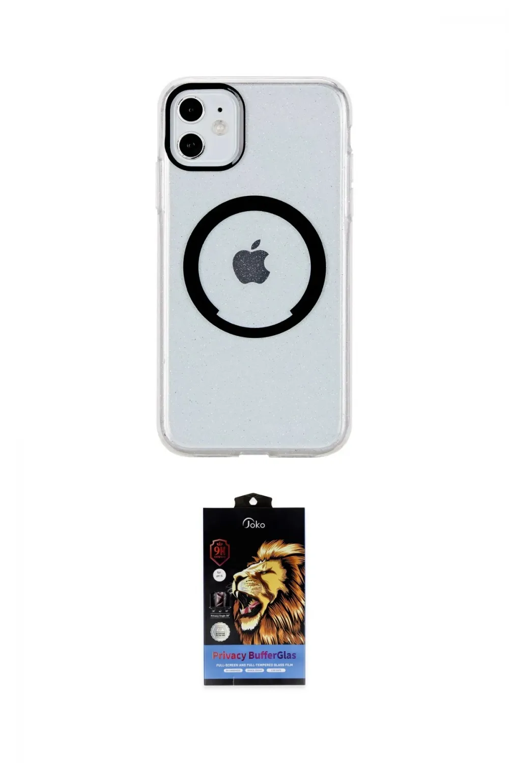 ieg™ iPhone 11 Kılıf Pusula Form - Siyah Buffer Hayalet Cam Ekran Koruyucu
