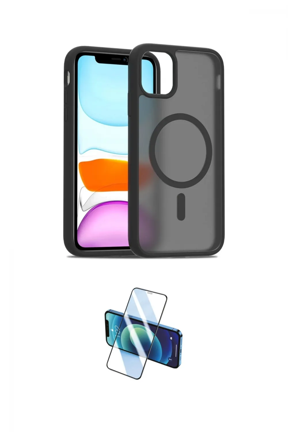 ieg™ iPhone 11 Kılıf Siluet Minimal Prime - Siyah 3D Antistatik Cam Ekran Koruyucu