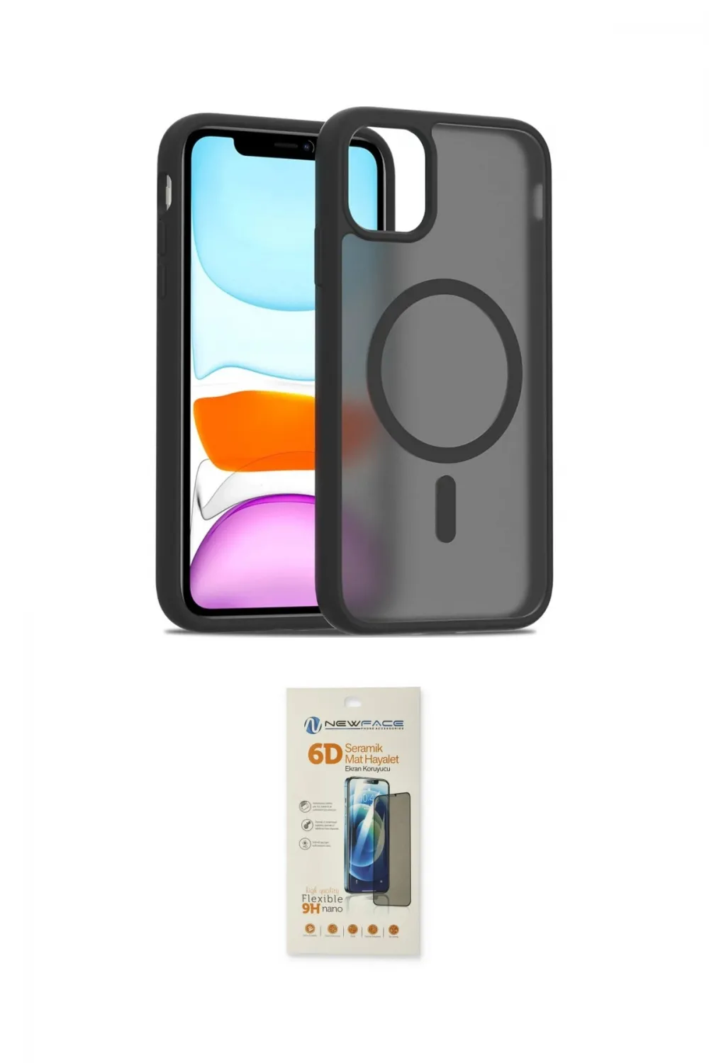 ieg™ iPhone 11 Kılıf Siluet Minimal Prime - Siyah 6D Mat Seramik Hayalet Nano Ekran Koruyucu