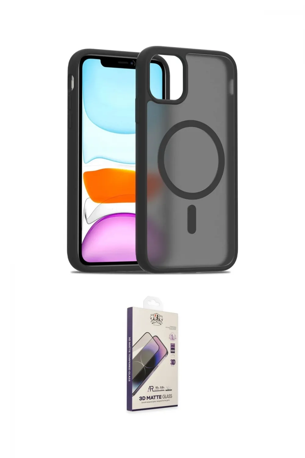 ieg™ iPhone 11 Kılıf Siluet Minimal Prime - Siyah Bilvis 3D Mat Cam Ekran Koruyucu