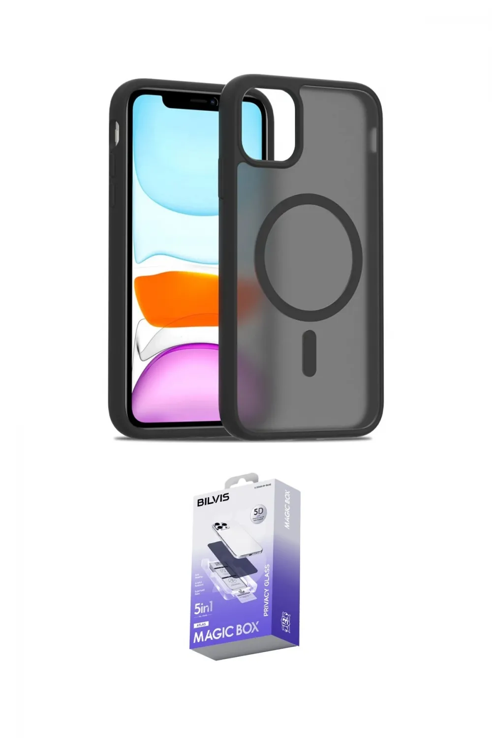 ieg™ iPhone 11 Kılıf Siluet Minimal Prime - Siyah Bilvis 5in1 5D Magic Hayalet Cam Ekran Koruyucu