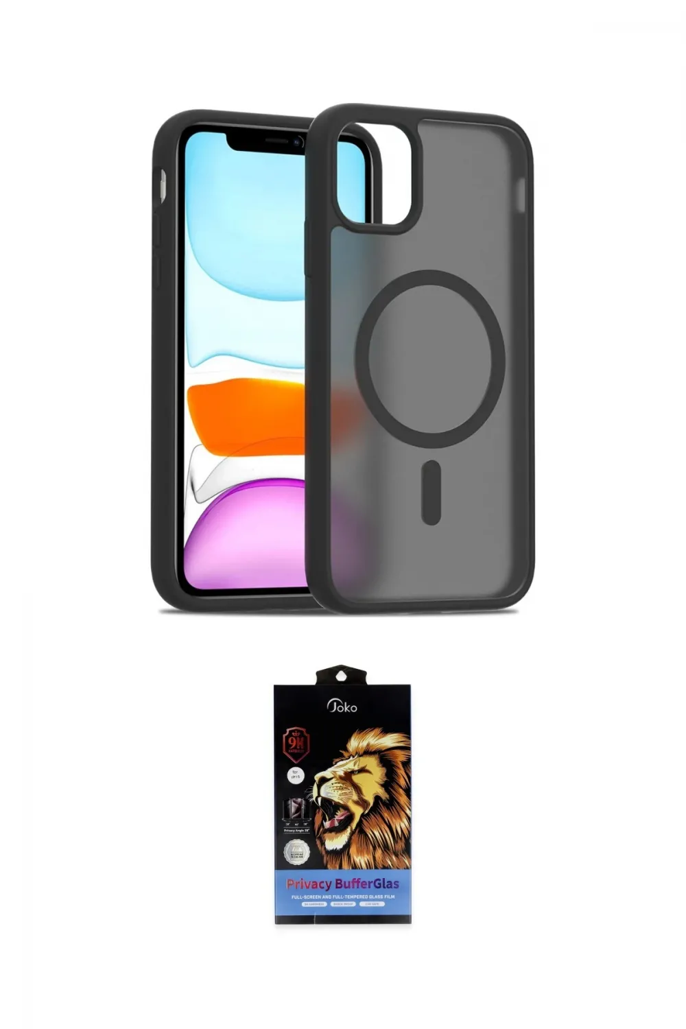 ieg™ iPhone 11 Kılıf Siluet Minimal Prime - Siyah Buffer Hayalet Cam Ekran Koruyucu