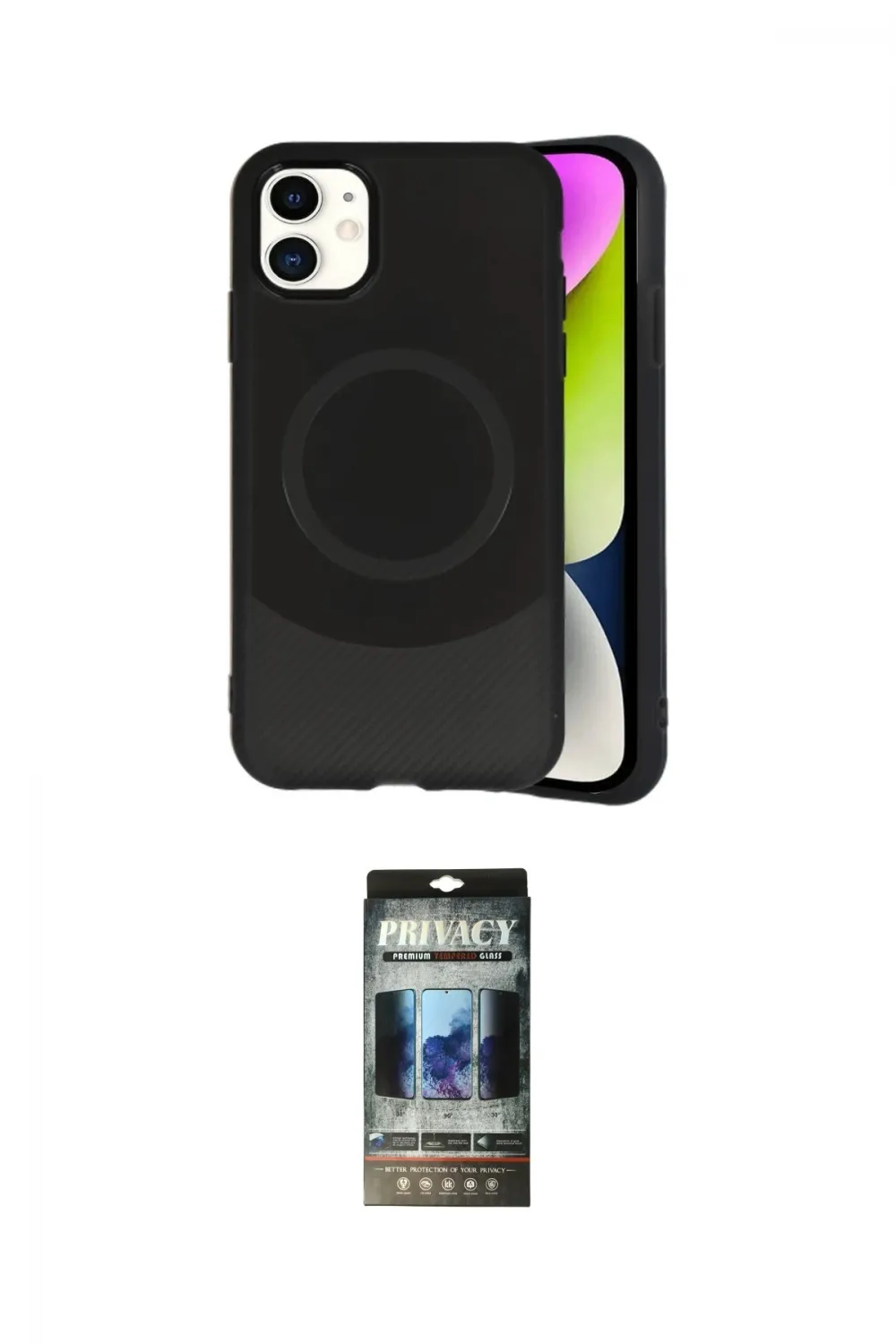 ieg™ iPhone 11 Kılıf Ufuk Serisi - Siyah 34D Hayalet Izgaralı Cam