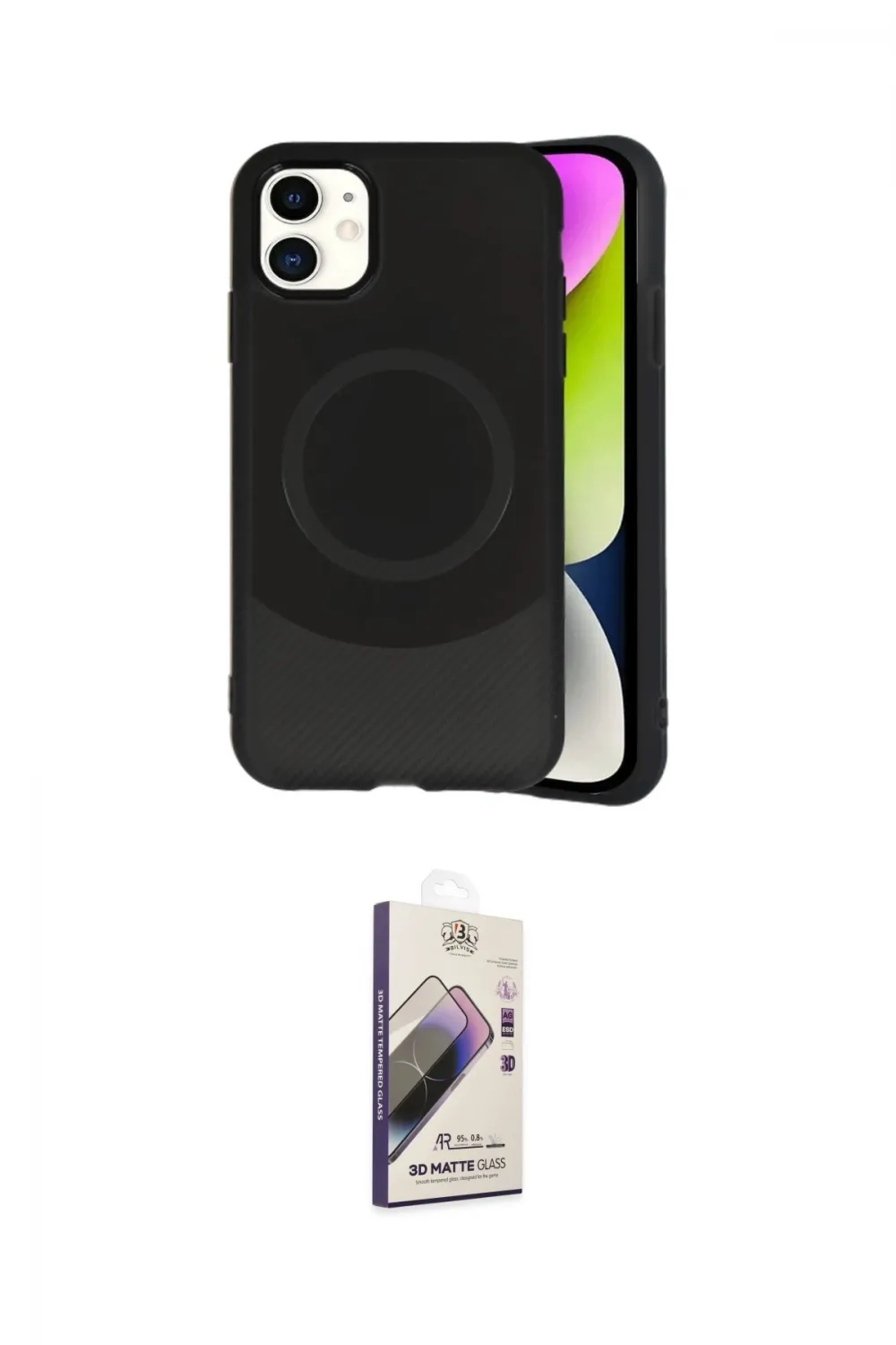 ieg™ iPhone 11 Kılıf Ufuk Serisi - Siyah Bilvis 3D Mat Cam Ekran Koruyucu