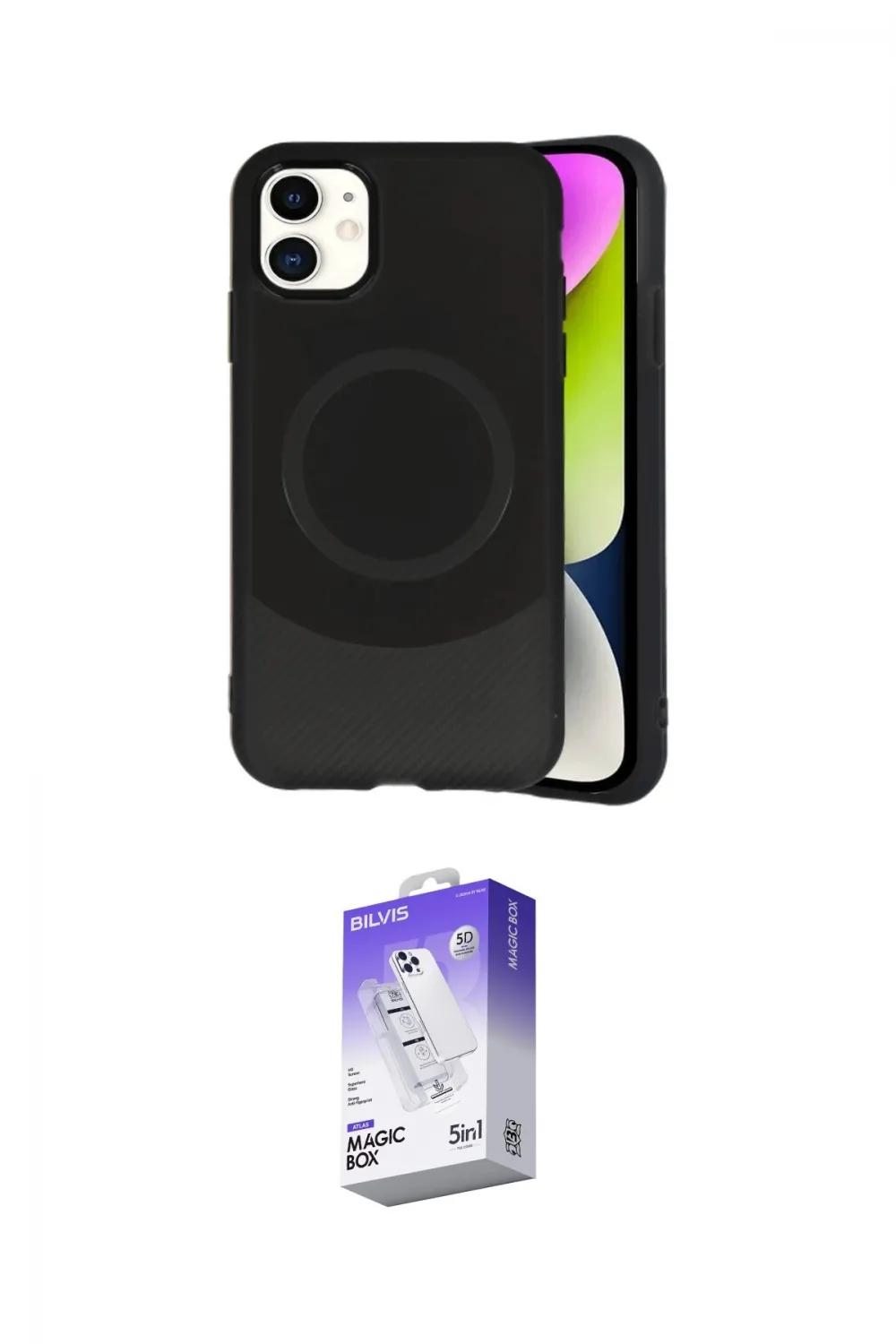 ieg™ iPhone 11 Kılıf Ufuk Serisi - Siyah Bilvis 5in1 3D Magic Cam Ekran Koruyucu