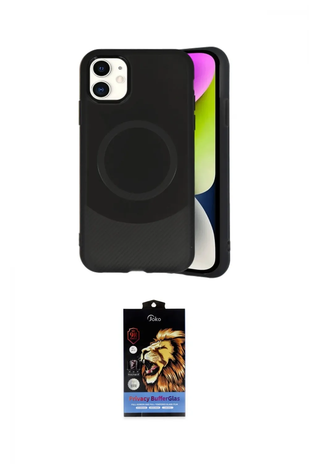ieg™ iPhone 11 Kılıf Ufuk Serisi - Siyah Buffer Hayalet Cam Ekran Koruyucu