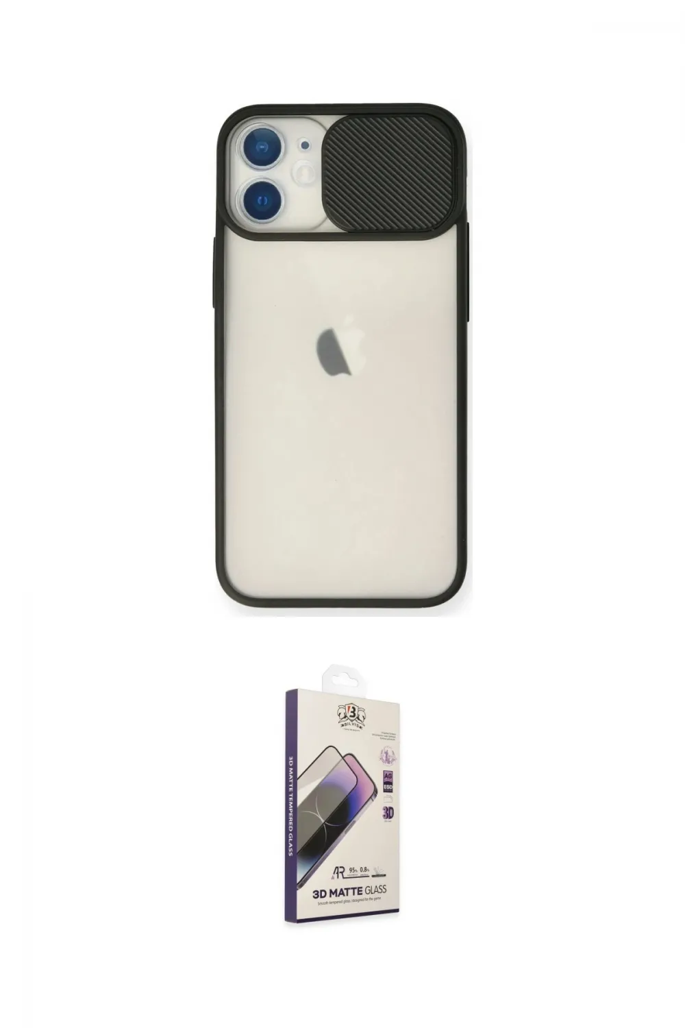 ieg™ iPhone 11 Kılıf Vadi Çizgi - Siyah Bilvis 3D Mat Cam Ekran Koruyucu