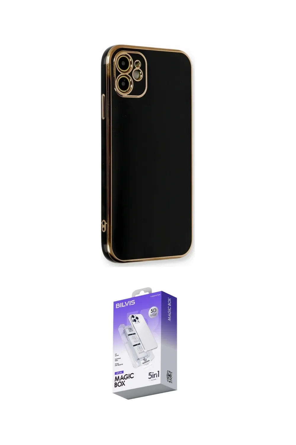 ieg™ iPhone 11 Kılıf Yankı Serisi - Siyah Bilvis 5in1 3D Magic Cam Ekran Koruyucu