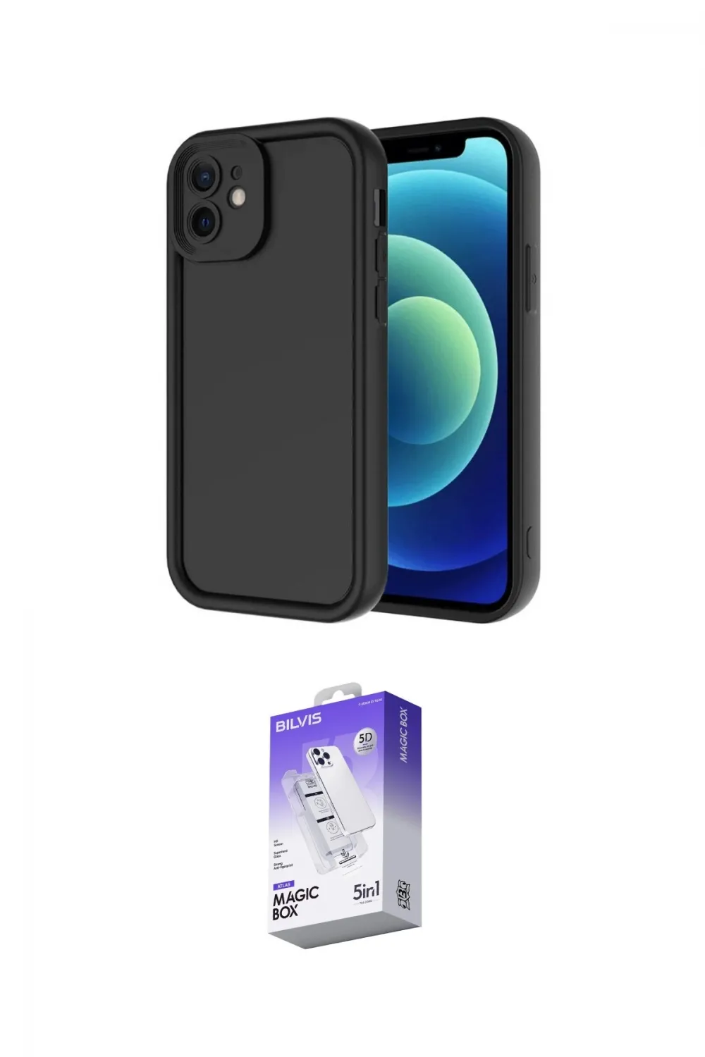ieg™ iPhone 11 Kılıf Yankı Yansıma Özel Seri - Siyah Bilvis 5in1 3D Magic Cam Ekran Koruyucu