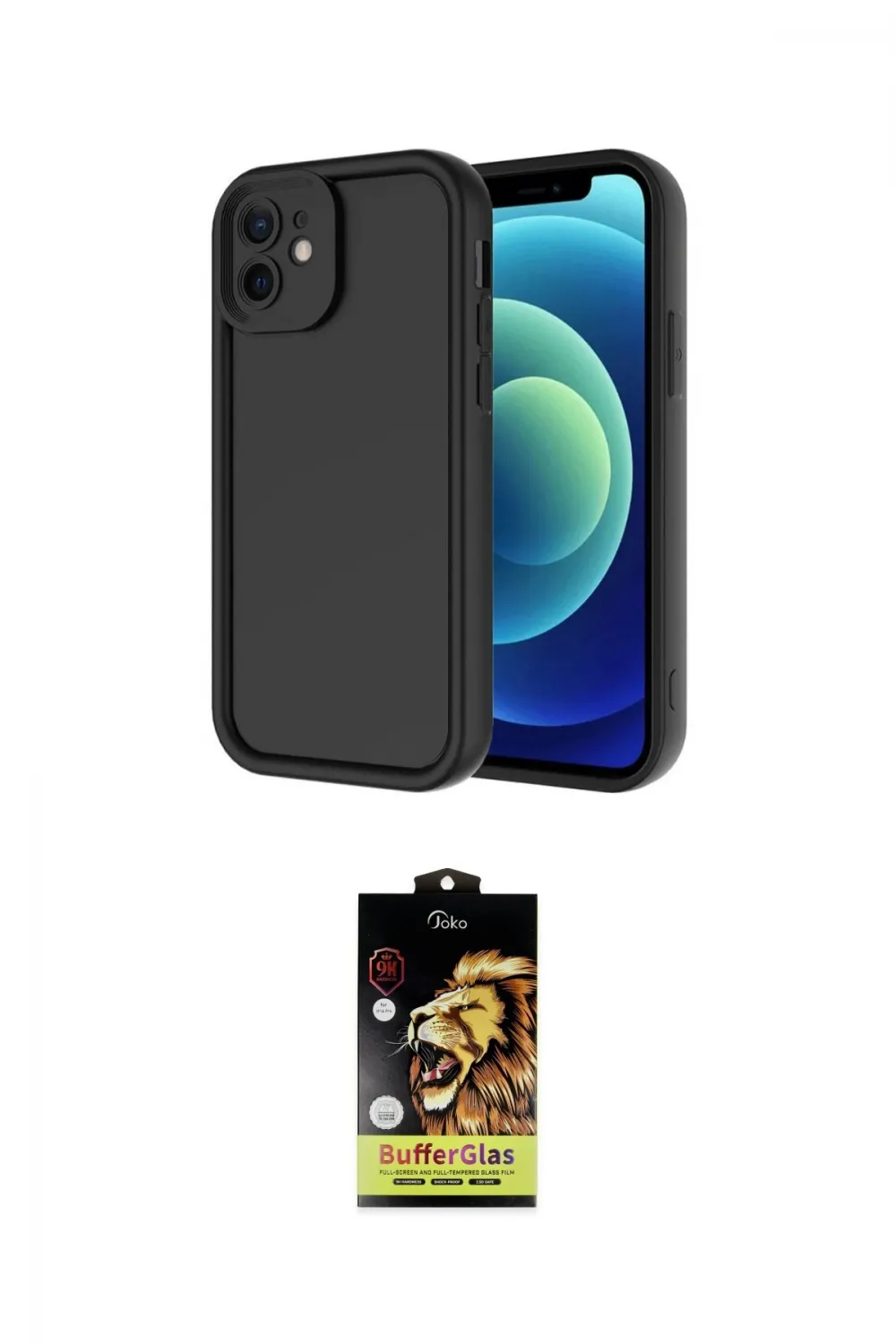 ieg™ iPhone 11 Kılıf Yankı Yansıma Özel Seri - Siyah Buffer Cam Ekran Koruyucu
